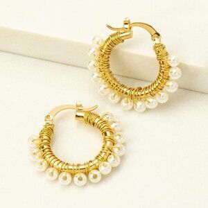 VESPER GOLD PEARL WIRE WRAP HOOP EARRINGS